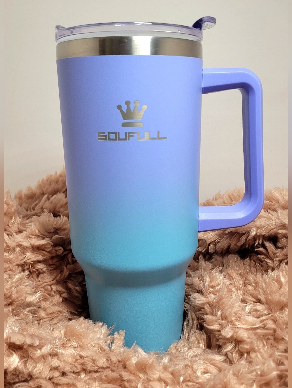 Soufull 40 oz Insulated Tumbler Handle & Lid Blue Purple Gradient Ombre